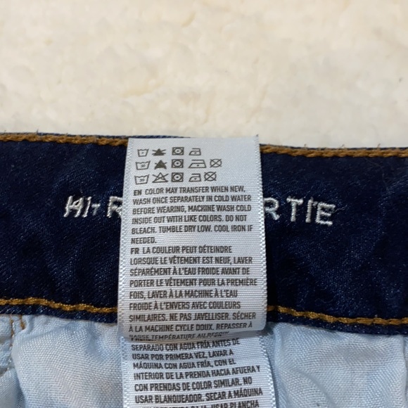 American Eagle hi-rise “shortie” shorts. Dark wash/cuffed/super stretch. Size 10 - Picture 6 of 11